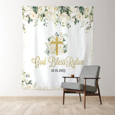 Lofaris White Flowers God Bless Backdrop For Baptism Party